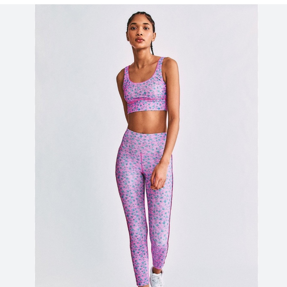 LoveShackFancy Pink Floral Active Crop Top